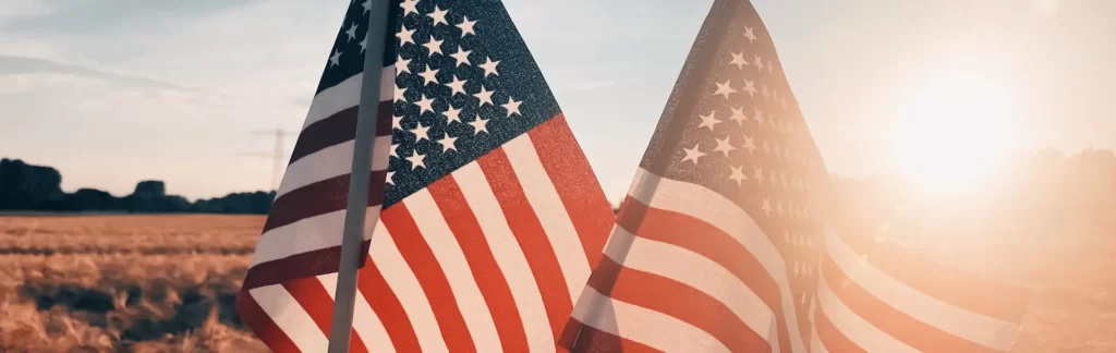 background image - US flags on a summer sunset